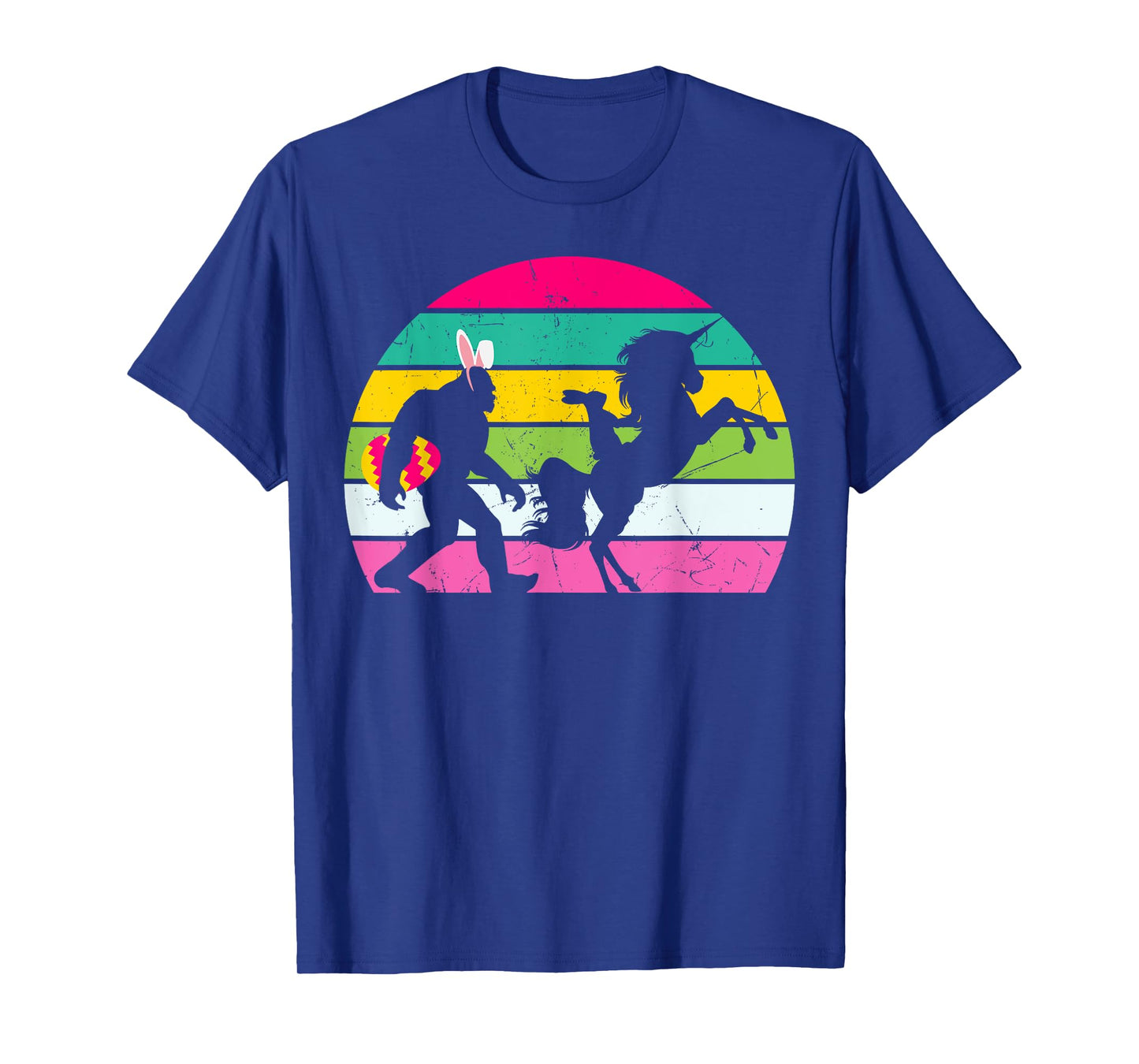 Bigfoot Unicorn Easter Bunny Retro Colorful Sunset Funny T-Shirt