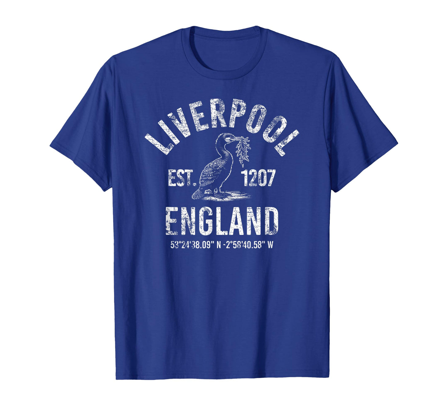 Liverpool England 1207 with Coordinates White Distressed T-Shirt