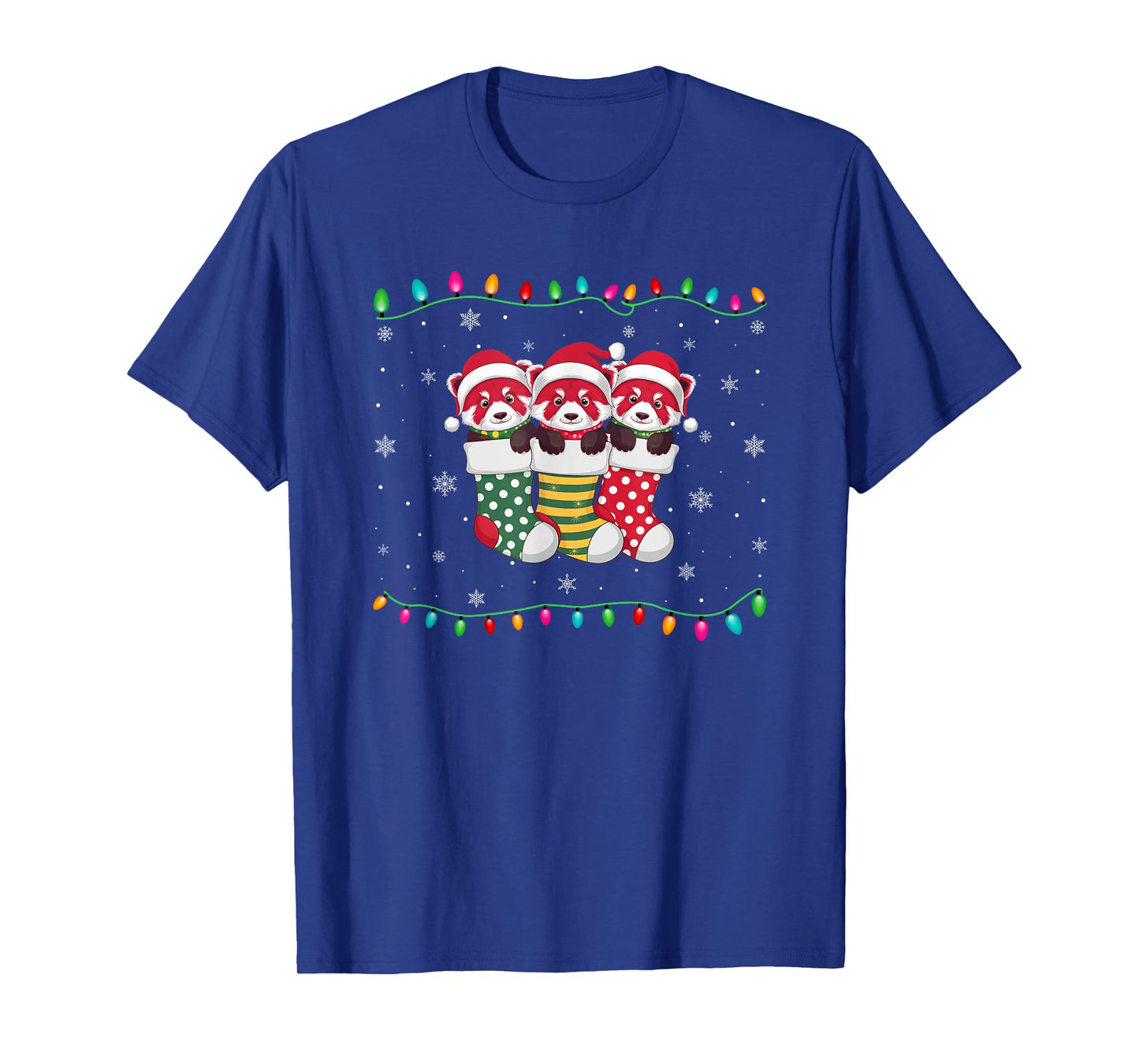 Xmas Tree Lights Funny Red Panda in Christmas Socks T-Shirt