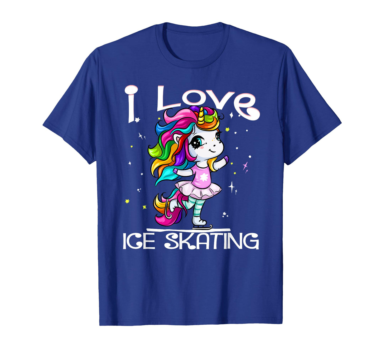Ice Dancing Cute I Love Ice Skating Rainbow Unicorn Girl T-Shirt