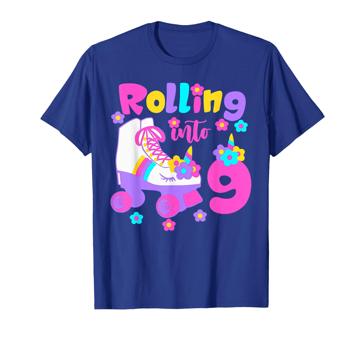 Rolling Into 9 Years Old Roller Skating Girl 9th Birthday T-Shirt