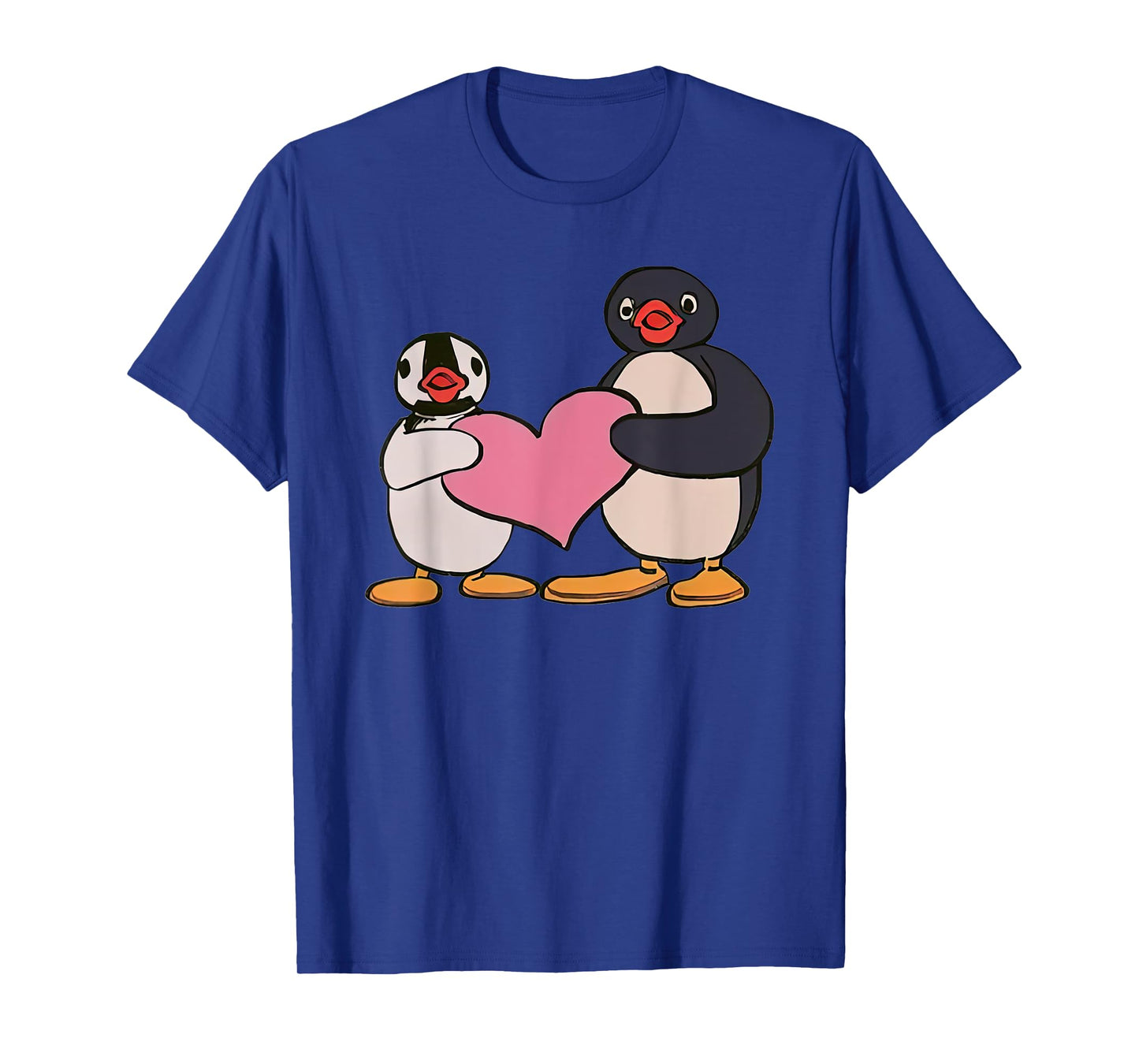 Cute Pingu And Pinga Penguin Holding Heart T-Shirt