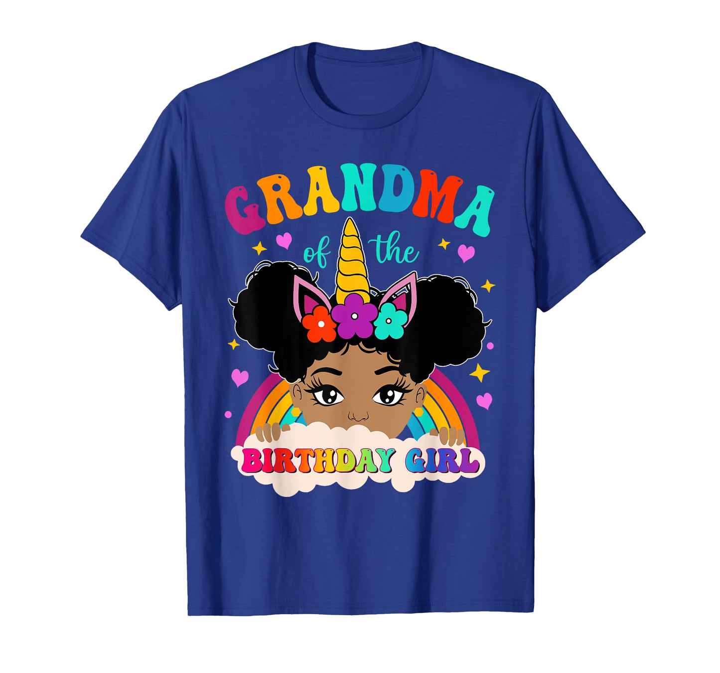 Grandma of The Birthday Girl Rainbow Afro Melanin Unicorn T-Shirt