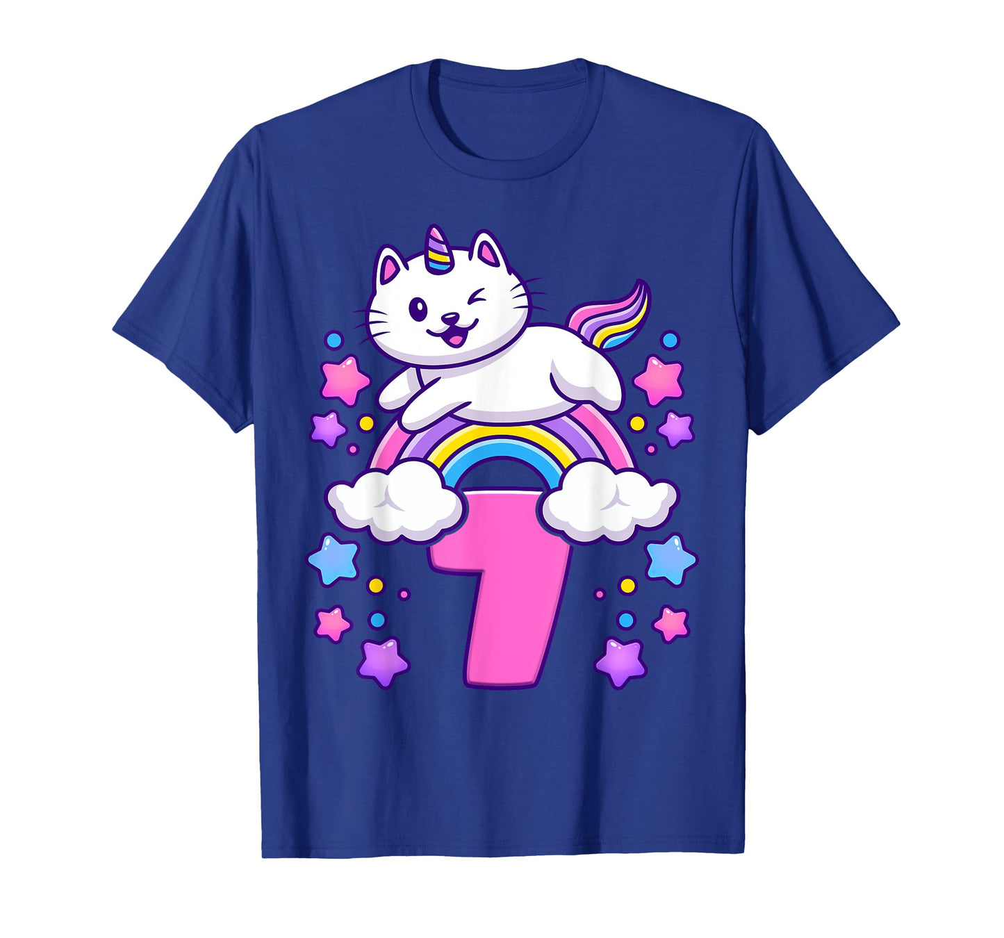 Birthday girl 7 years old, cat, unicorn, 7th birthday T-Shirt