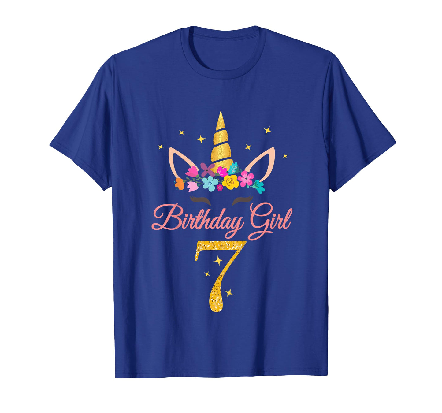 Kids 7 Birthday Girl Unicorn Design 7-Year-Old 7th BDay T-Shirt