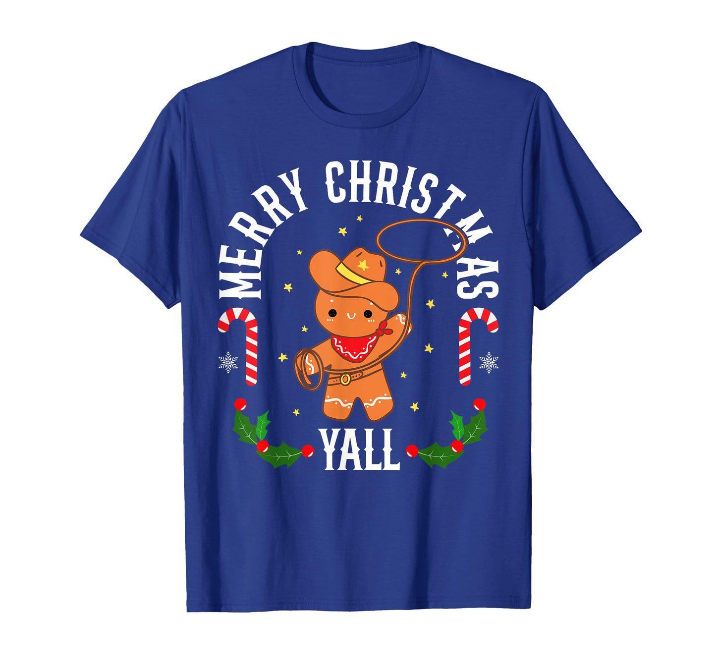 Merry Christmas Yall Gingerbread Cowboy Man Howdy Retro Xmas T-Shirt