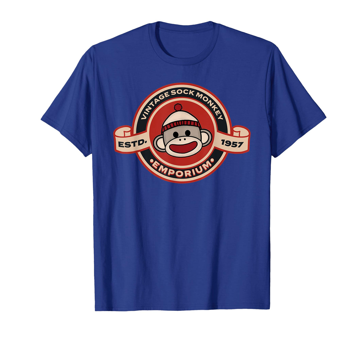 Vintage Sock Monkey Emporium Logo Emblem Sock Monkey T-Shirt