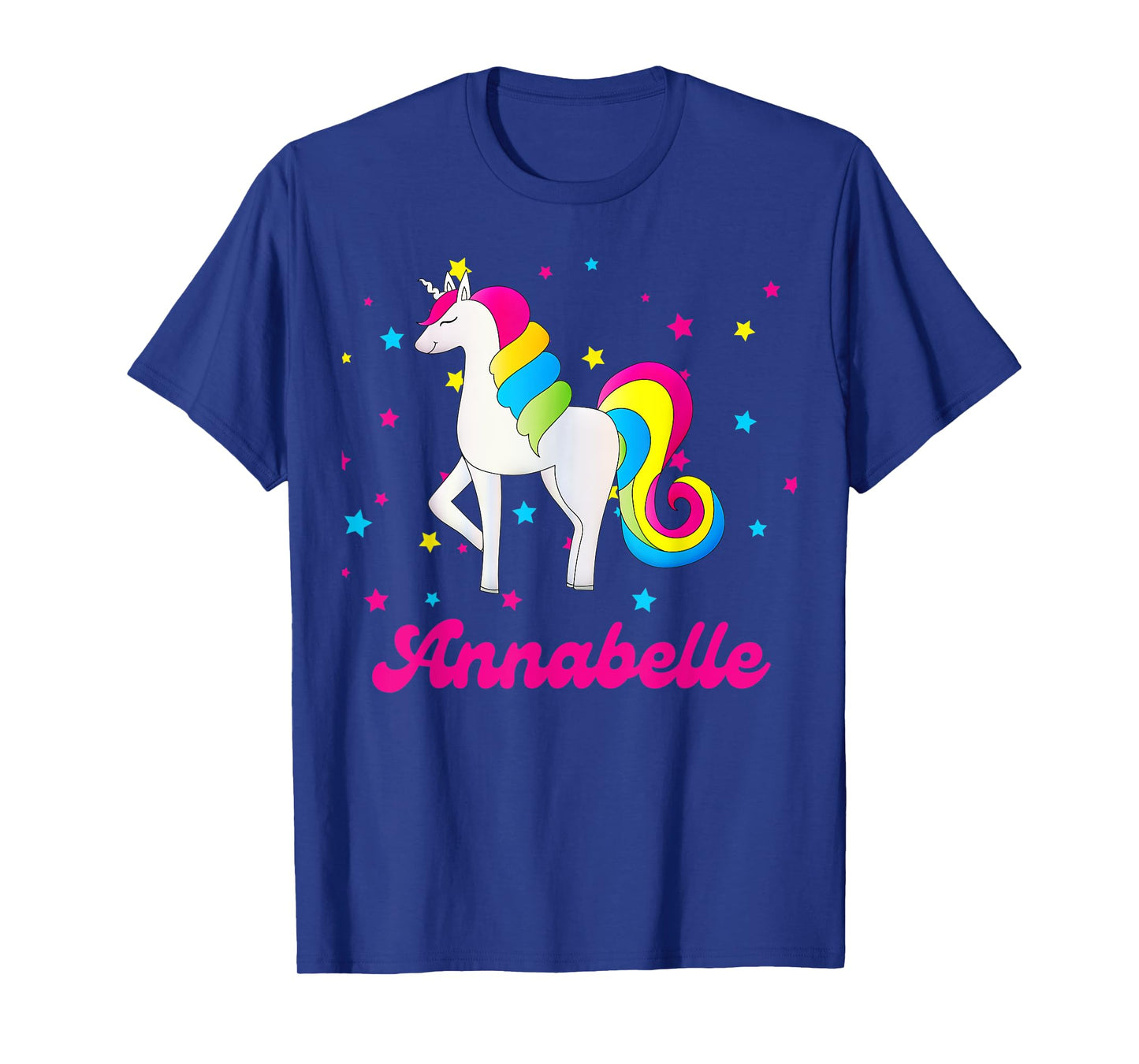Cute Rainbow Unicorn Pink and Blue Personalized Annabelle T-Shirt