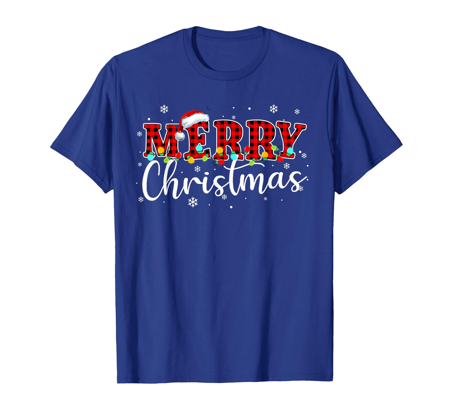 Merry Christmas Buffalo Plaid Red Santa Hat Xmas Pajamas T-Shirt