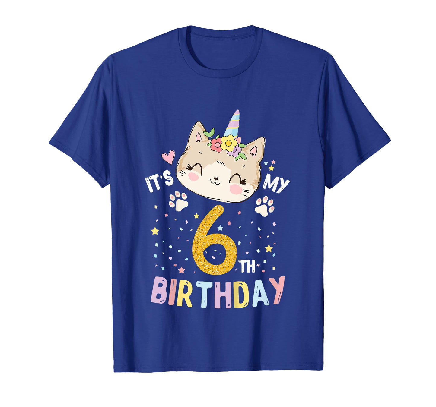 Kids It’s My 6th Birthday Cute Unicorn Cat 6-Year-Old Girl T-Shirt