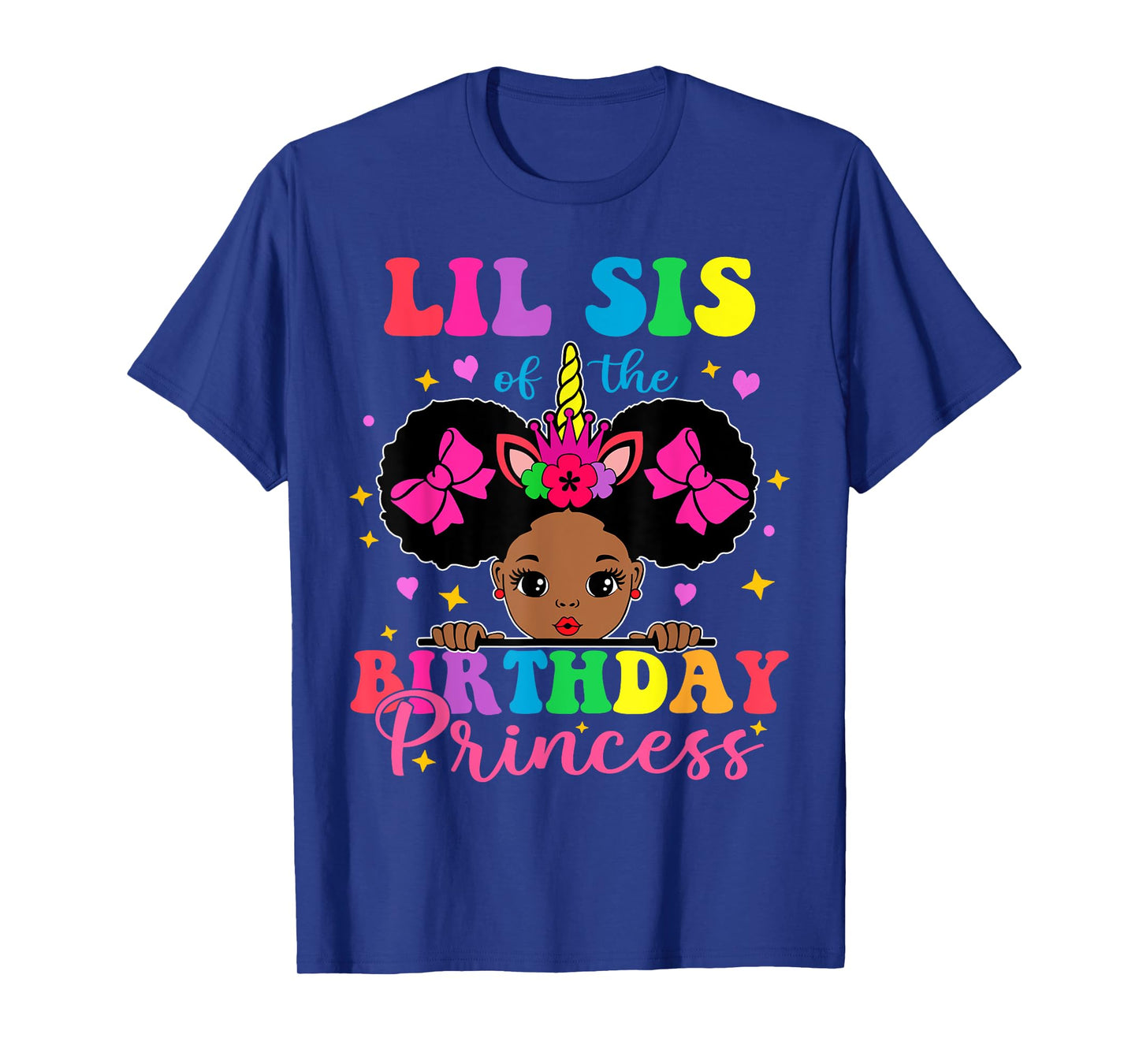Lil Sister of The Birthday Girl Princess Afro Melanin T-Shirt