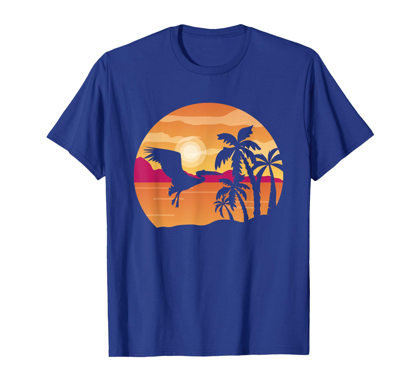 Pelican Bird Palm Tree Tropical Bird Animal Summer Sunrise T-Shirt