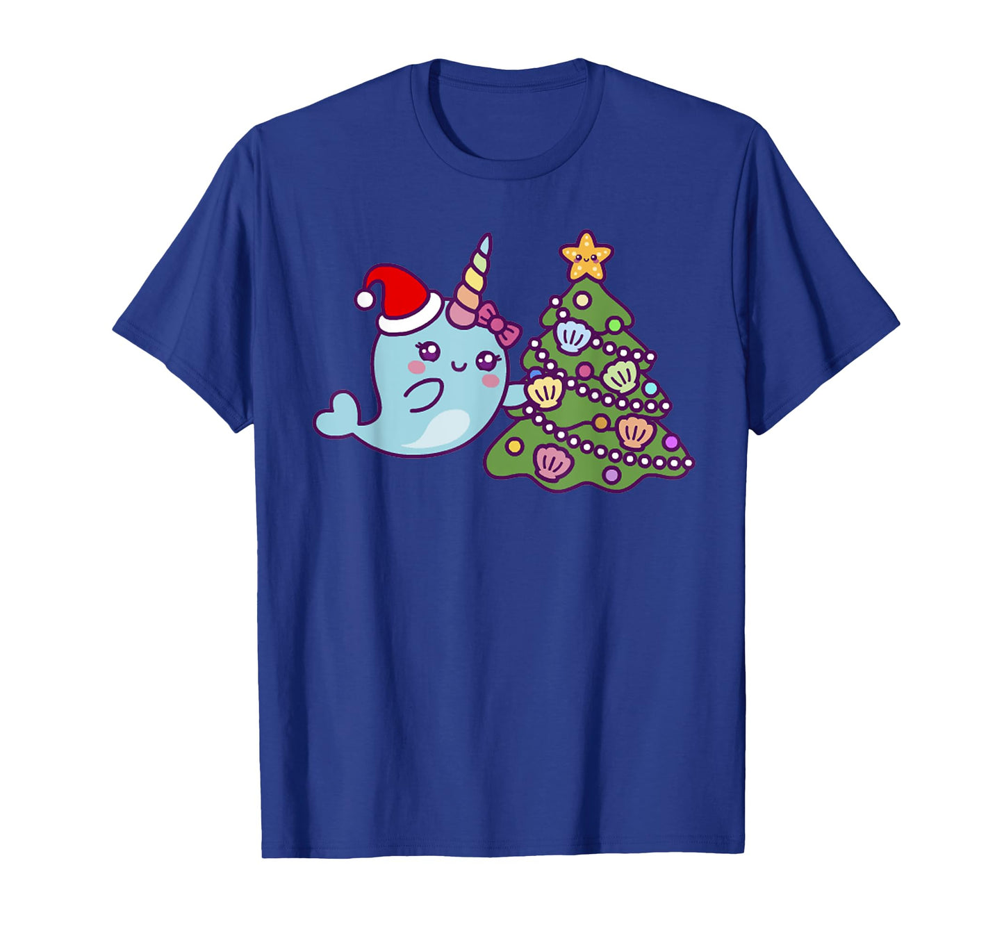 Merry Christmas Cute Unicorn Narwhal Christmas Santa Hat T-Shirt