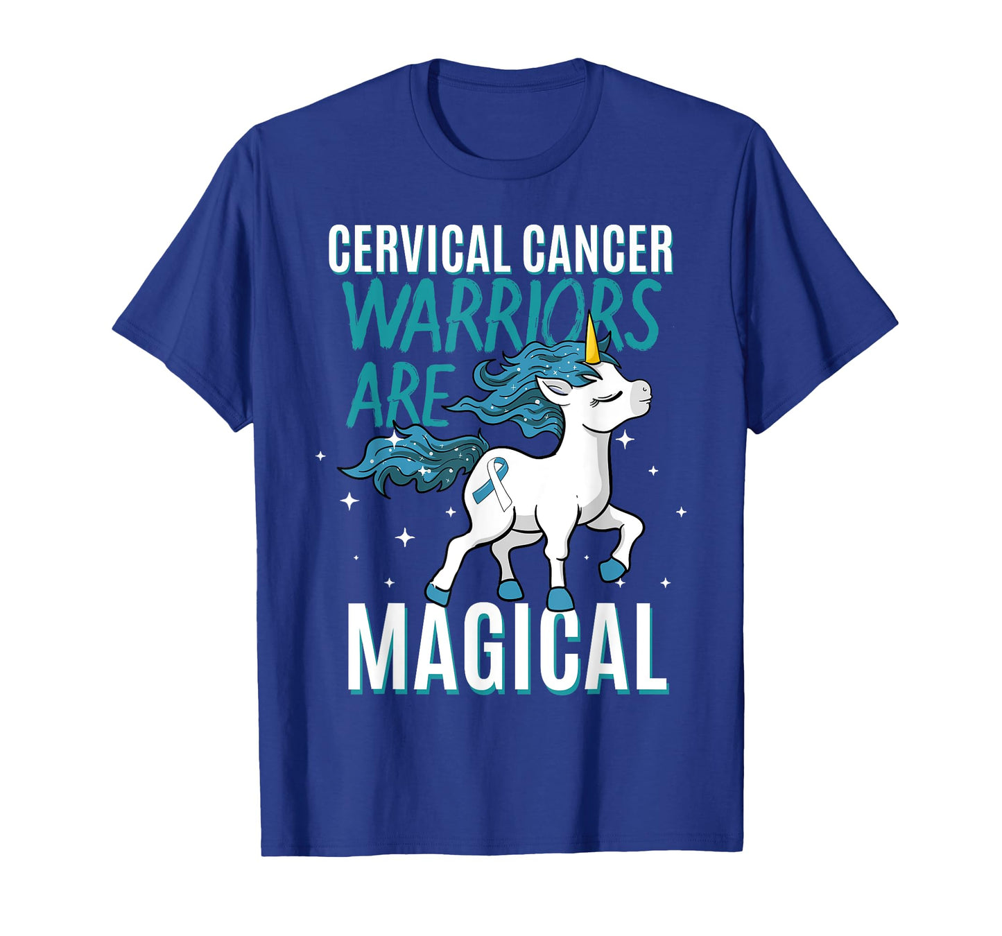 Cervical Cancer Warrior Magical Unicorn Teal Ribbon HPV T-Shirt