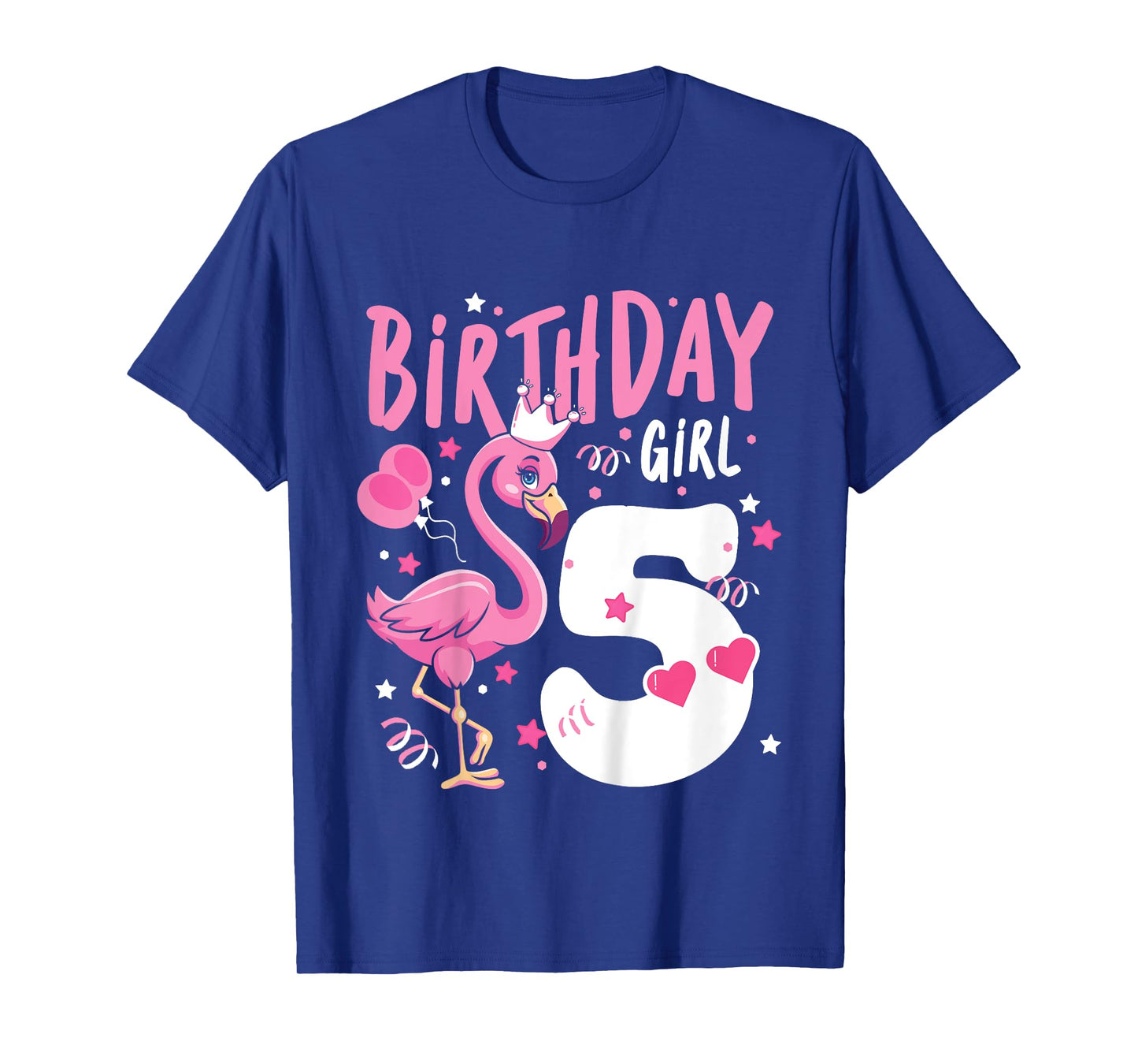 Kids 5th Birthday Gift Flamingo Fan 5 Year Old Girls 5th Bday T-Shirt