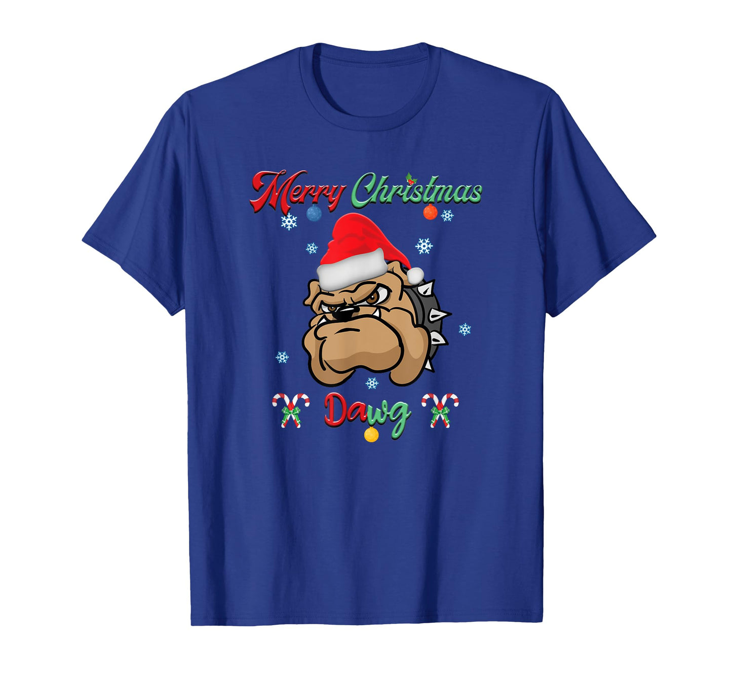 Merry Christmas Dawg Bulldog Santa Hat Xmas Winter Snowflake T-Shirt for Men Women Kids