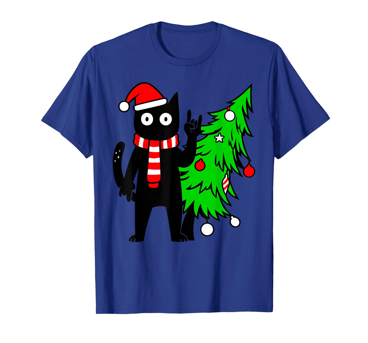 Christmas Cat for Women Men Family Funny Black Cat Tree T-Shirt