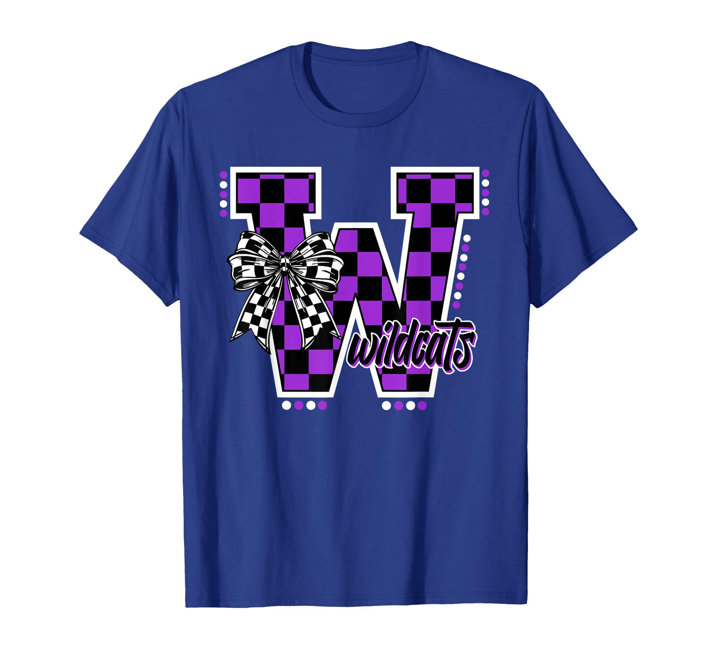 Wildcats Checkered Letter Purple Wildcat Pride School Spirit T-Shirt