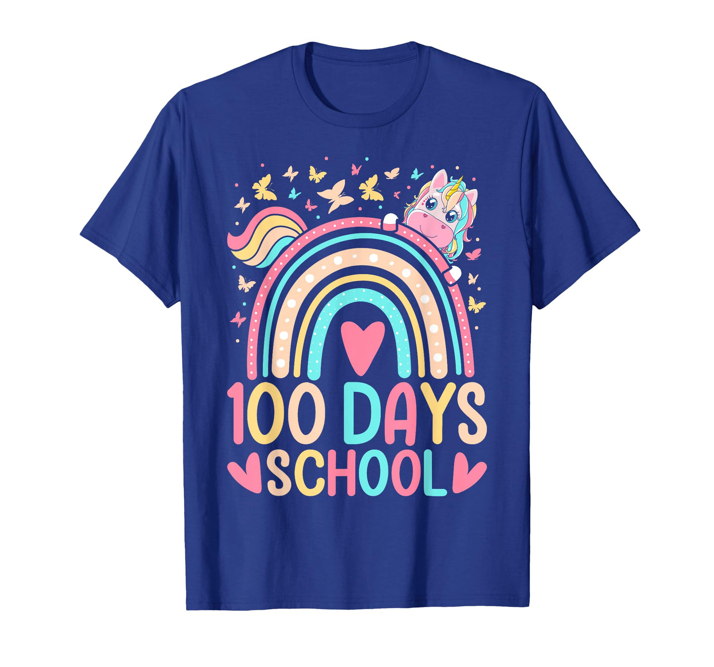 100 Days Of School Unicorn Rainbow Butterfly 100th Day Girls T-Shirt