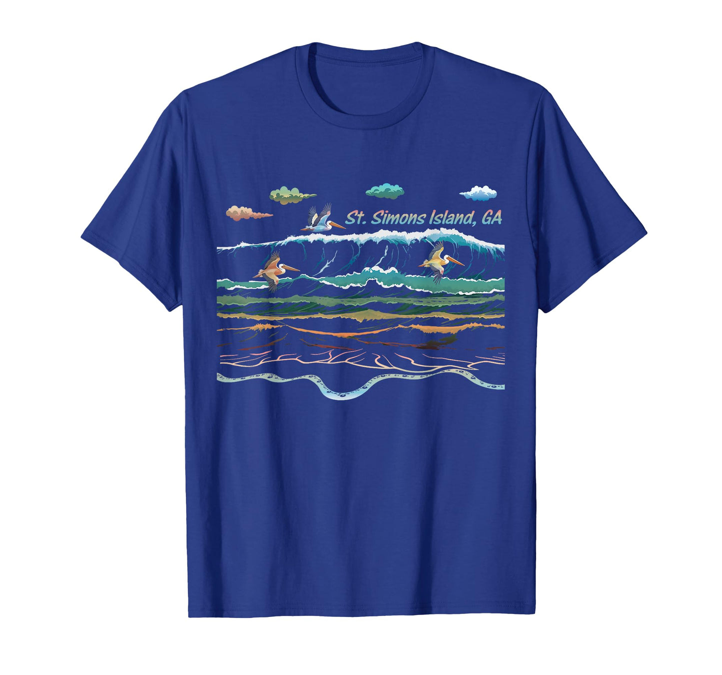 St. Simons Island Georgia Colorful Tie-Dye Pelican Beach T-Shirt
