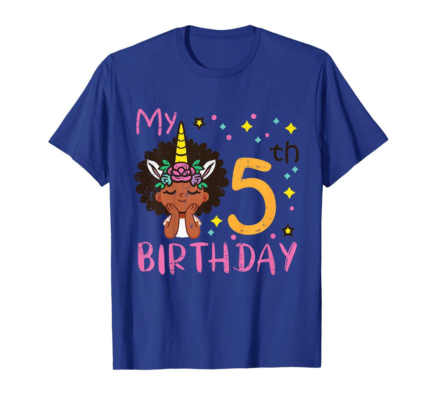 5th Birthday Afro Black Girl Unicorn 5 Year Old Bday Girls T-Shirt