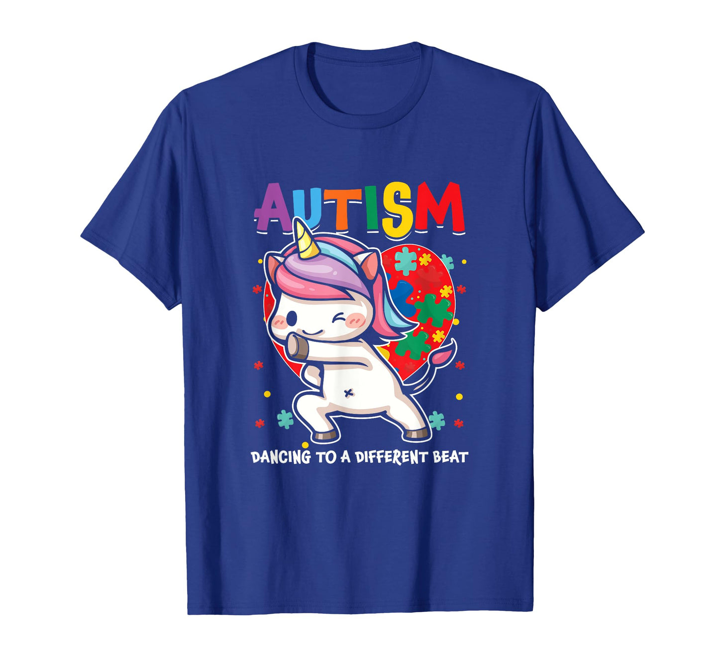 Autistic Unicorn Autism Awareness Heart Ribbon Puzzle Health T-Shirt