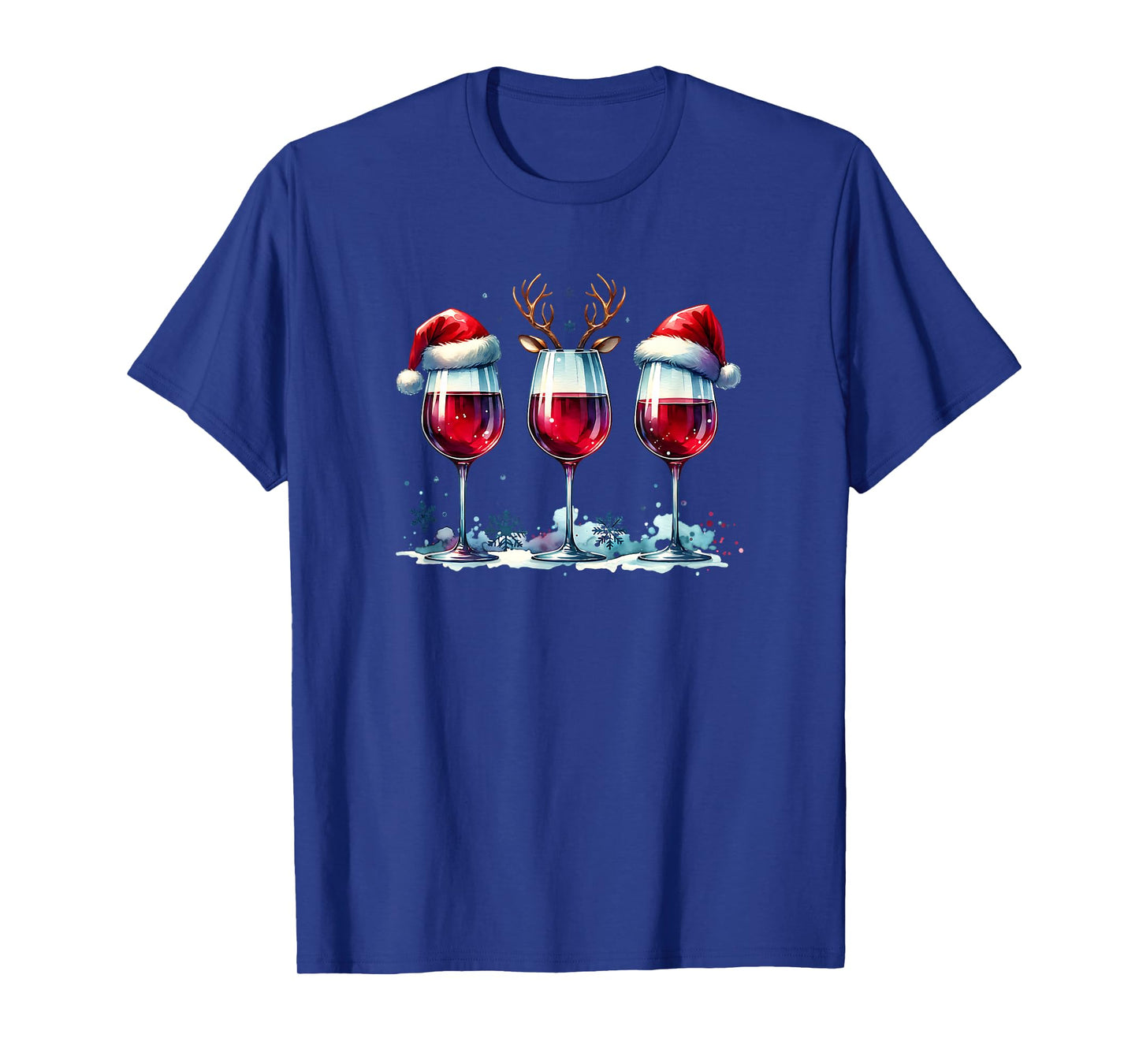 Christmas Wine Lover Reindeer Santa Hat Xmas Wine Womens T-Shirt