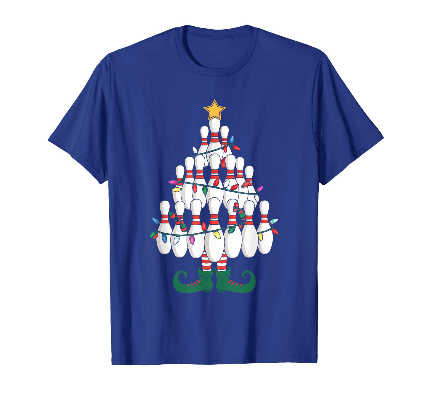 Bowling Elves Pin Strike Christmas Tree Lights Xmas Party T-Shirt