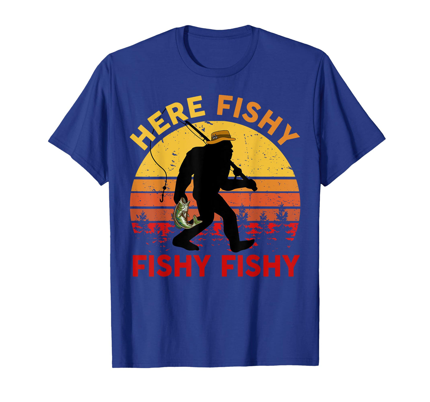 Here-Fishy Sasquatch Funny Bass Dad Toddler Bigfoot Fishing T-Shirt