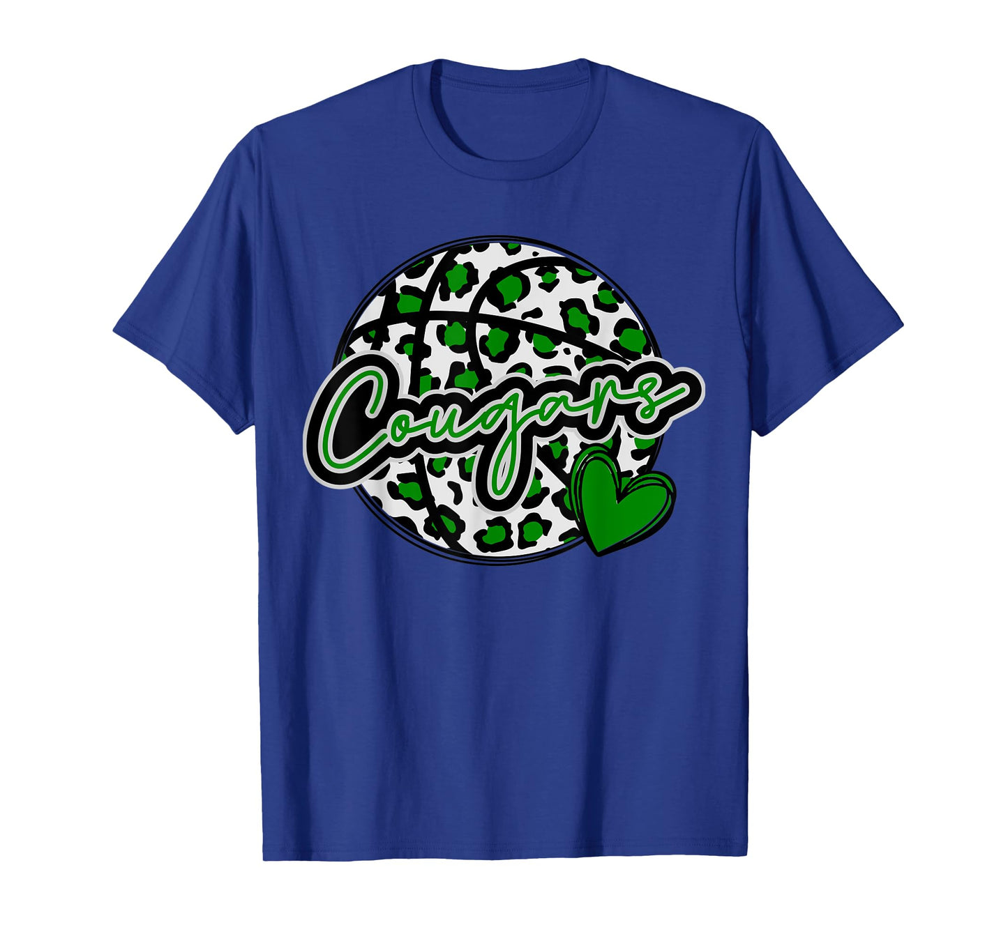 Leopard Cheetah Basketball COUGARS Green Spirit Game Tee T-Shirt