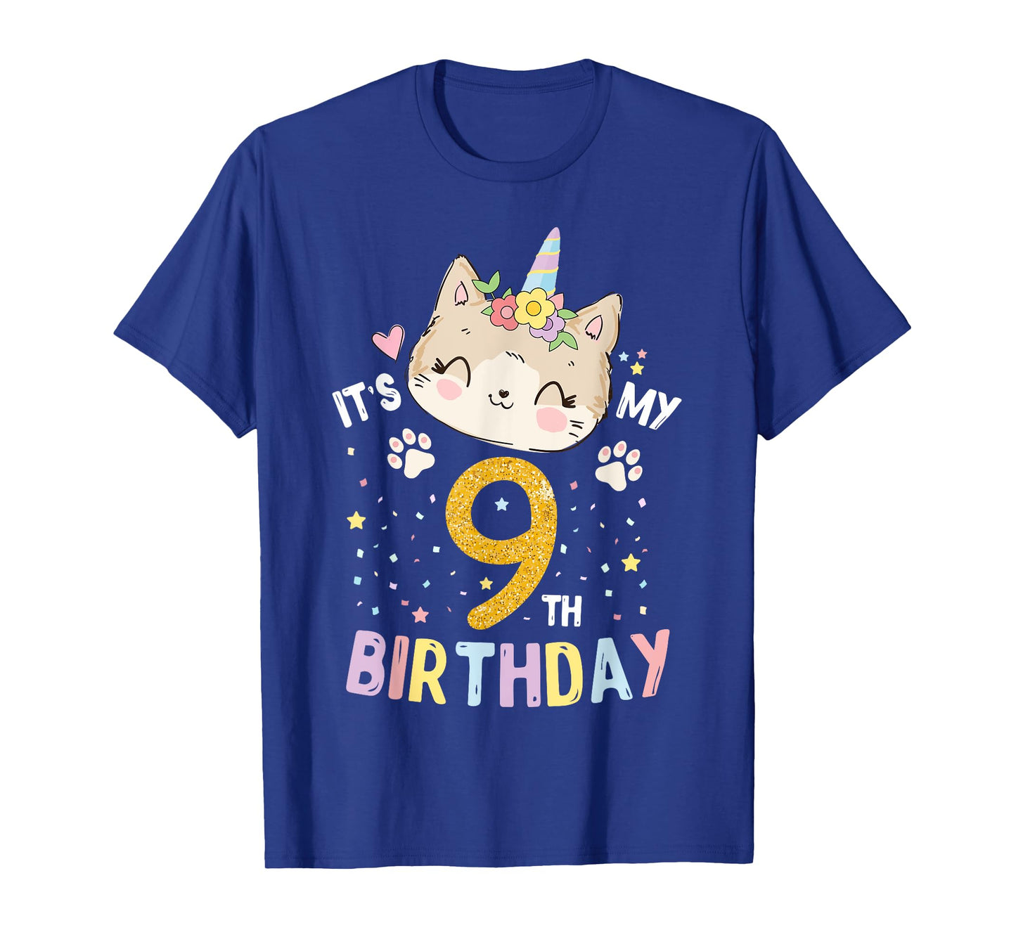 It’s My 9th Birthday Cute Unicorn Cat 9-Year-Old Girl T-Shirt