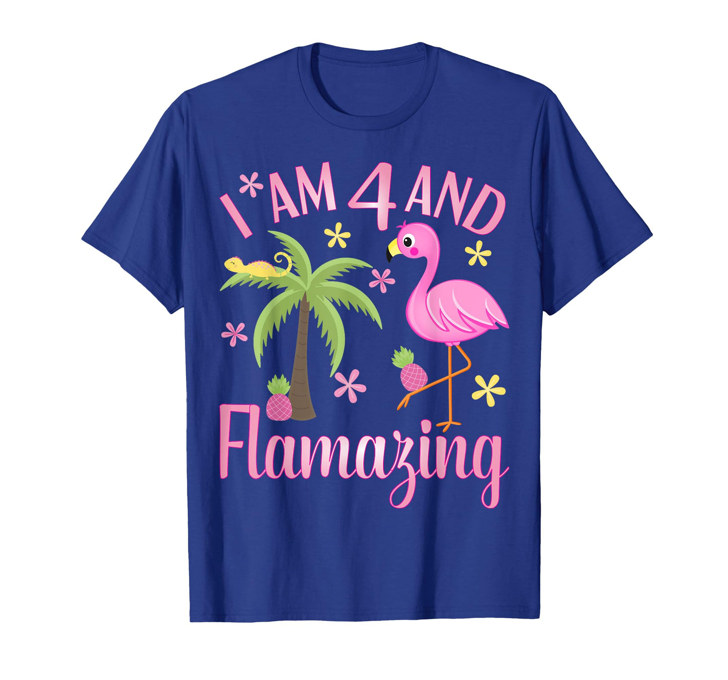I Am 4 And Flamazing Shirt 4th Birthday Flamingo Lover Gift T-Shirt