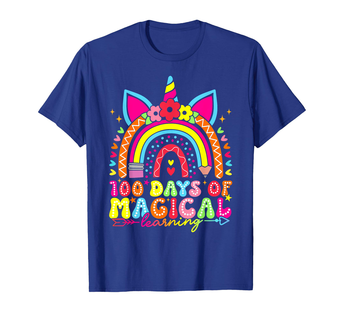 100 Days Magical Learning Unicorn Rainbow 100th Day School T-Shirt
