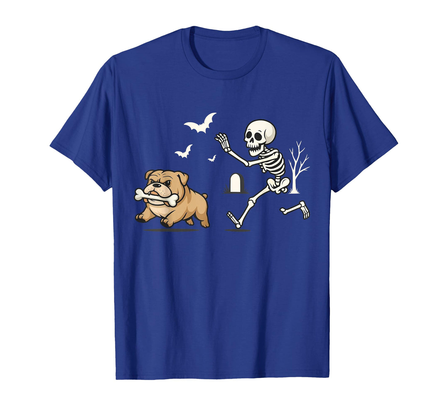 Funny Skeleton Chasing French Bulldog Halloween Skeleton Dog T-Shirt