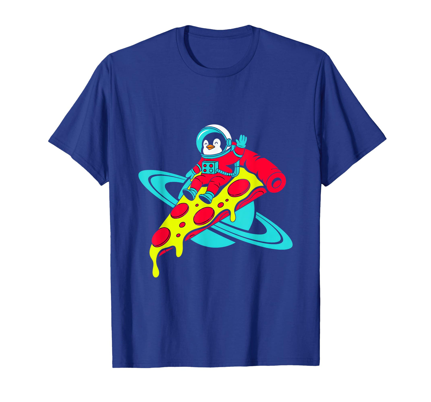 Penguin Astronaut Riding Pizza in Space T-Shirt