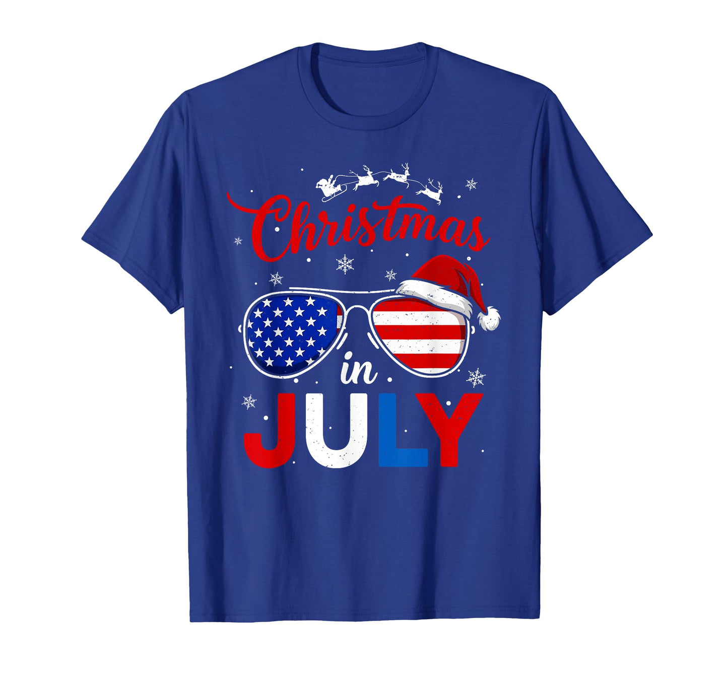Santa Claus Sunglasses America Flag Christmas in July Kids T-Shirt