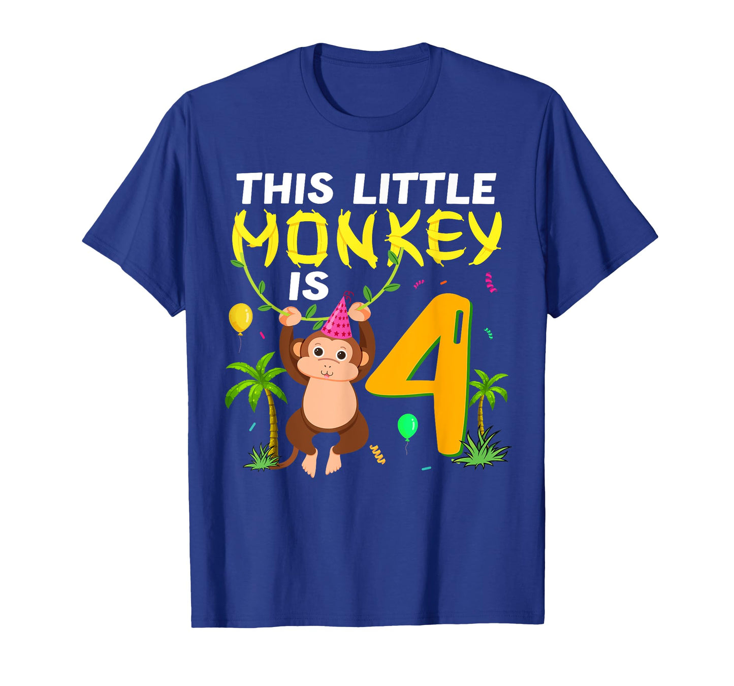 This Little Monkey Is 4 Jungle Safari Animal 4th Birthday T-Shirt