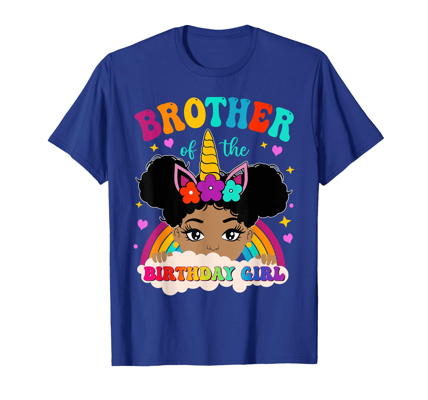 Brother of The Birthday Girl Rainbow Afro Melanin Unicorn T-Shirt