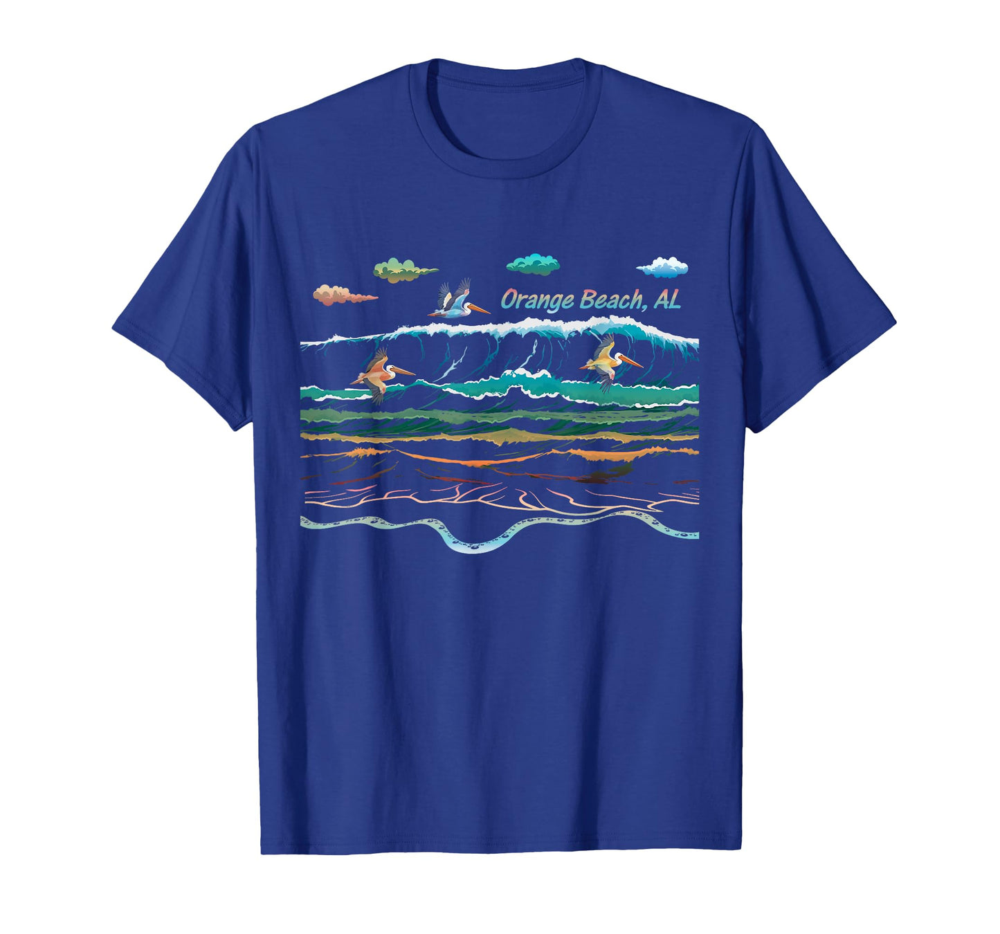 Orange Beach Alabama Colorful Tie-Dye Pelican Beach Waves T-Shirt
