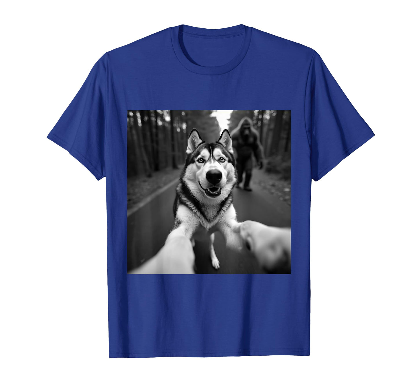 Funny Husky Selfie With Bigfoot Graphic Sasquatch Boy Men T-Shirt