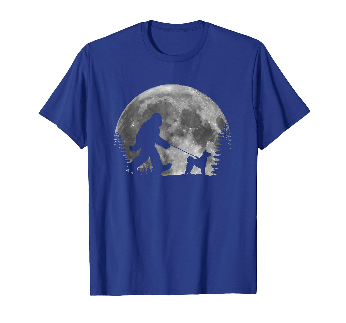 Bigfoot Walking a Dog Funny Pumi Lovers Moon Halloween T-Shirt