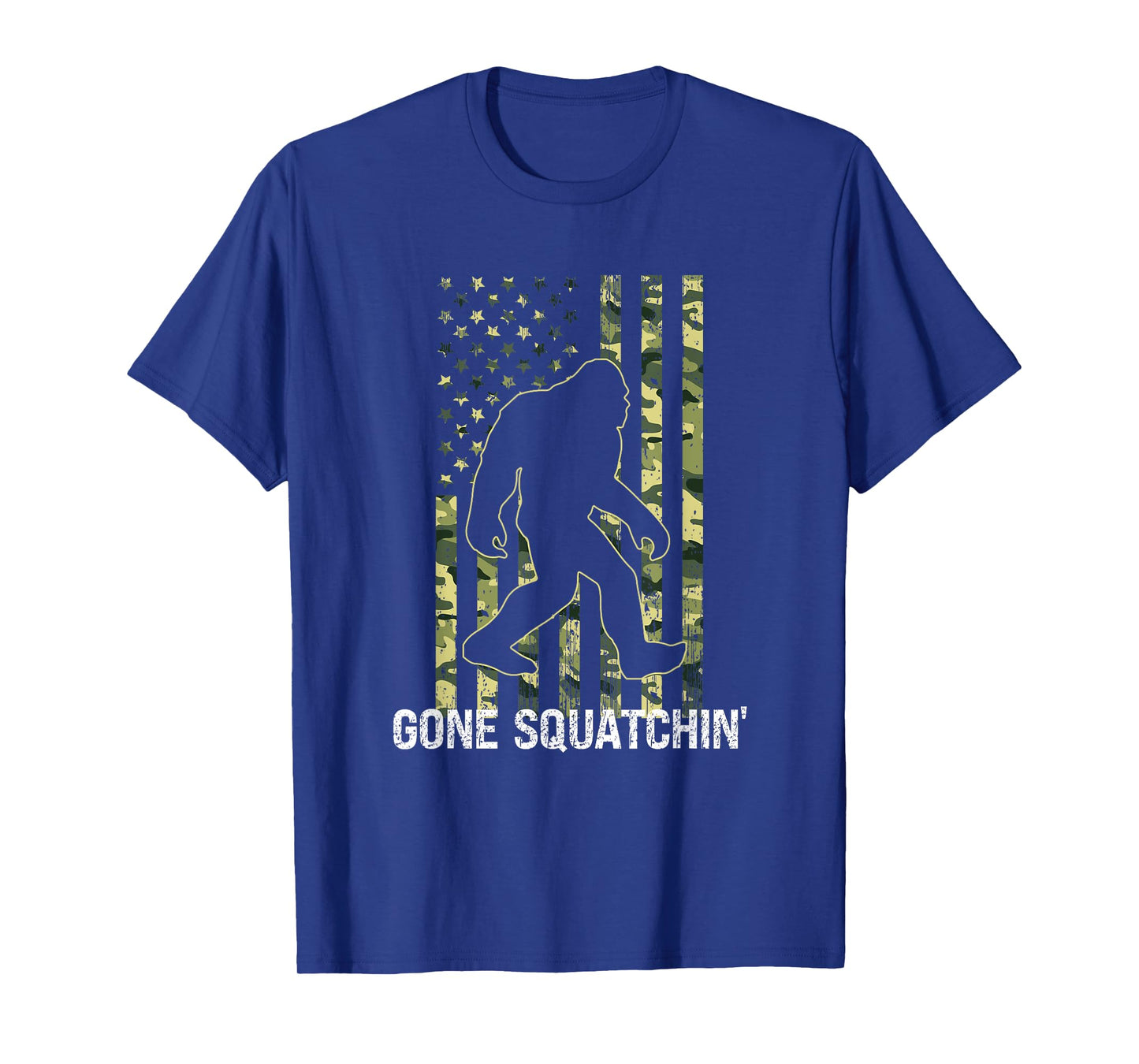 Gone Squatchin' Funny Bigfoot American Flag Camo Sasquatch T-Shirt for Women Kids Men