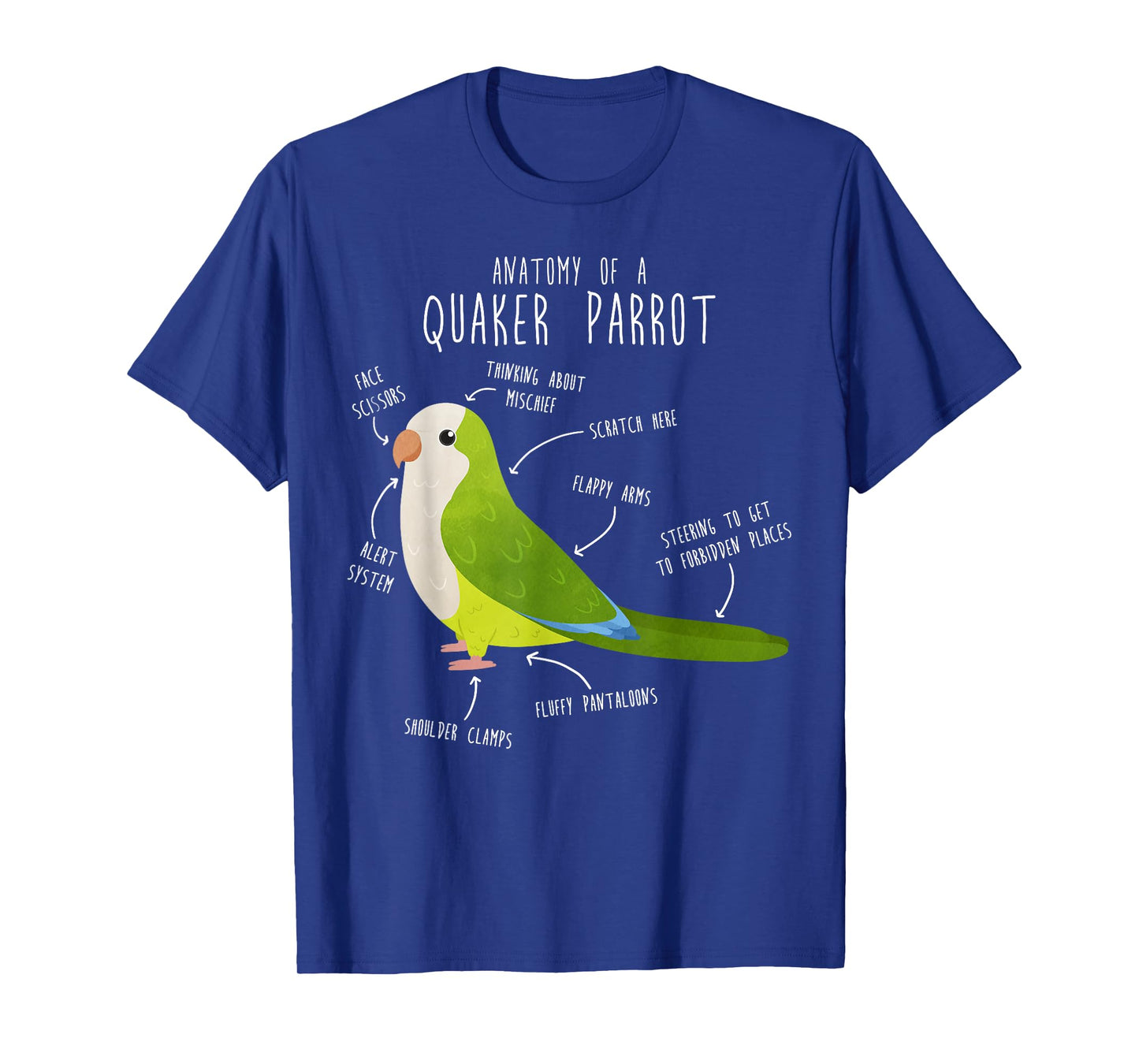 Green Quaker Parrot Anatomy, Cute Funny Pet Monk Bird Lover T-Shirt