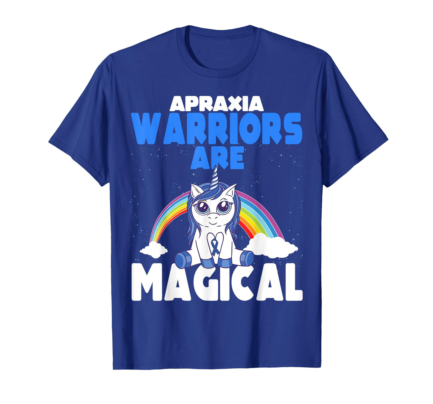 Apraxia Awareness Blue Ribbon Cute Magical Unicorn T-Shirt