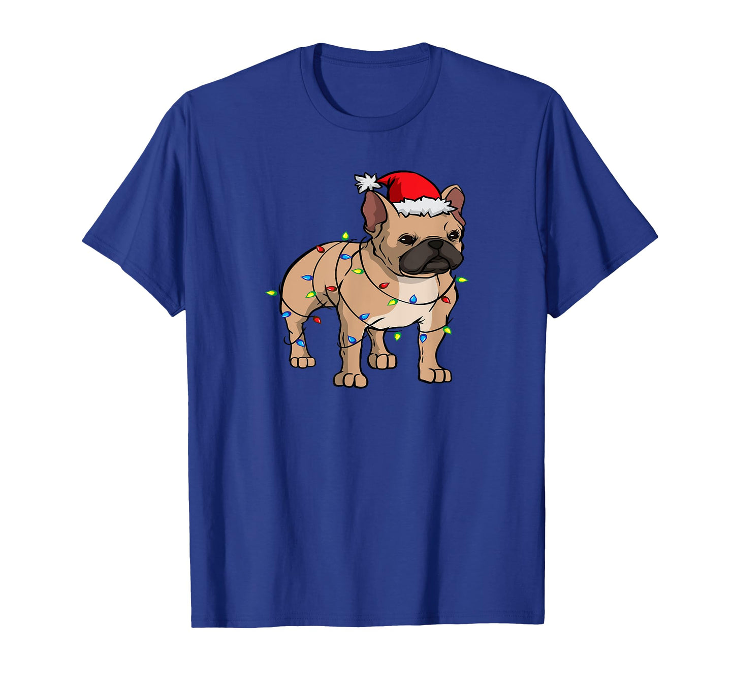 Frenchie Santa Hat & Christmas Lights Cute French Bulldog Men Women Kids T-Shirt