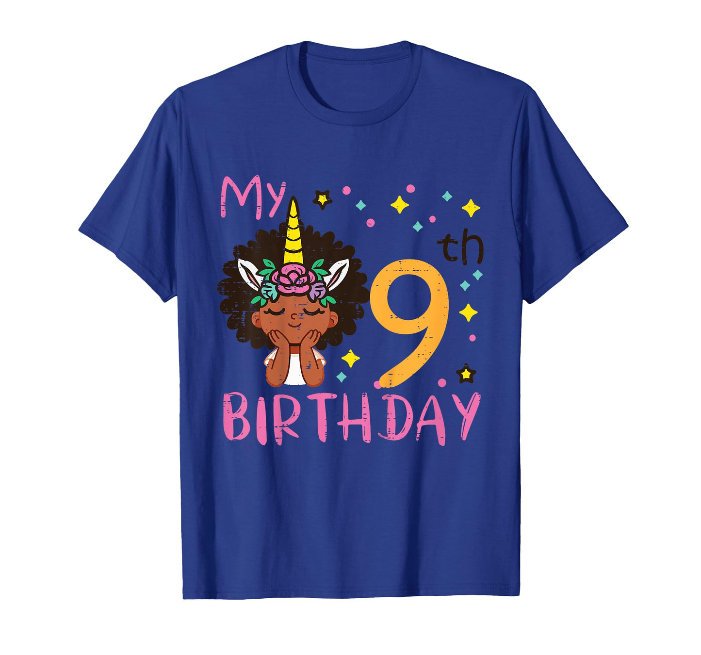 9th Birthday Afro Black Girl Unicorn 9 Year Old Bday Girls T-Shirt