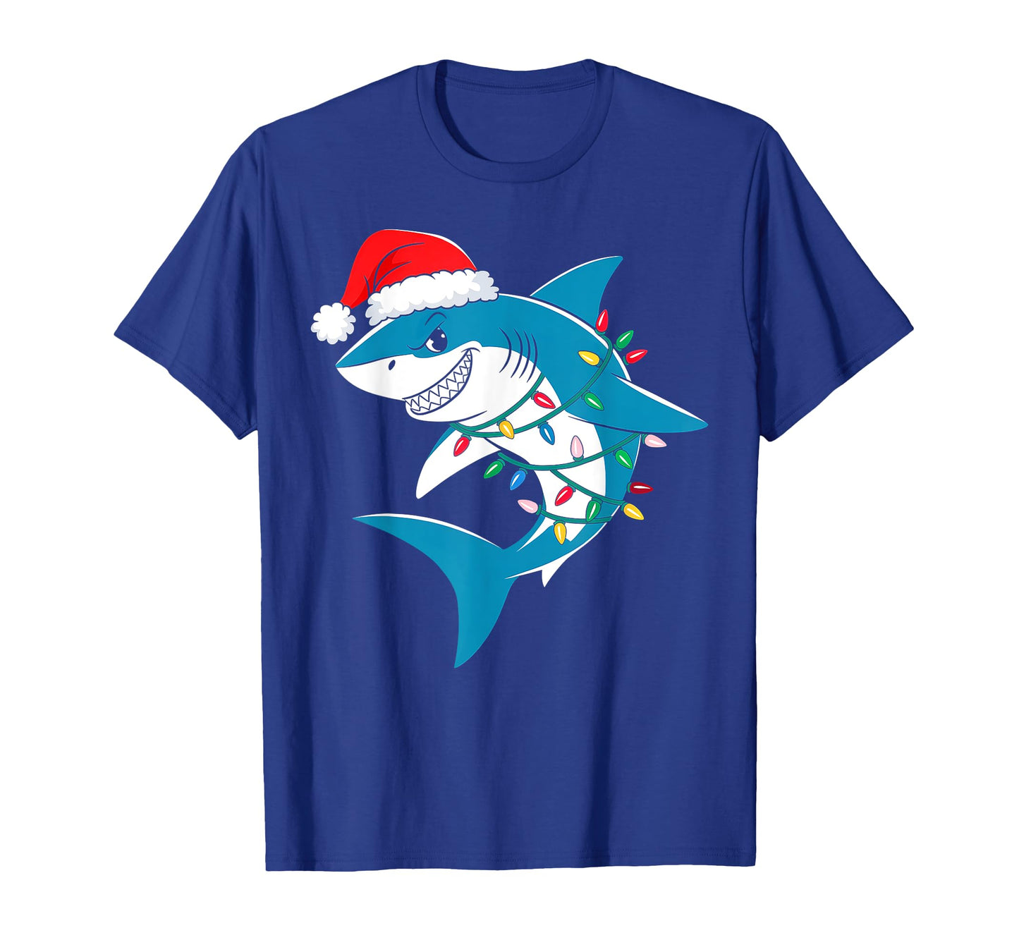 Shark Christmas Lights Santa Hat Xmas Pajama Boys Girls Kids T-Shirt