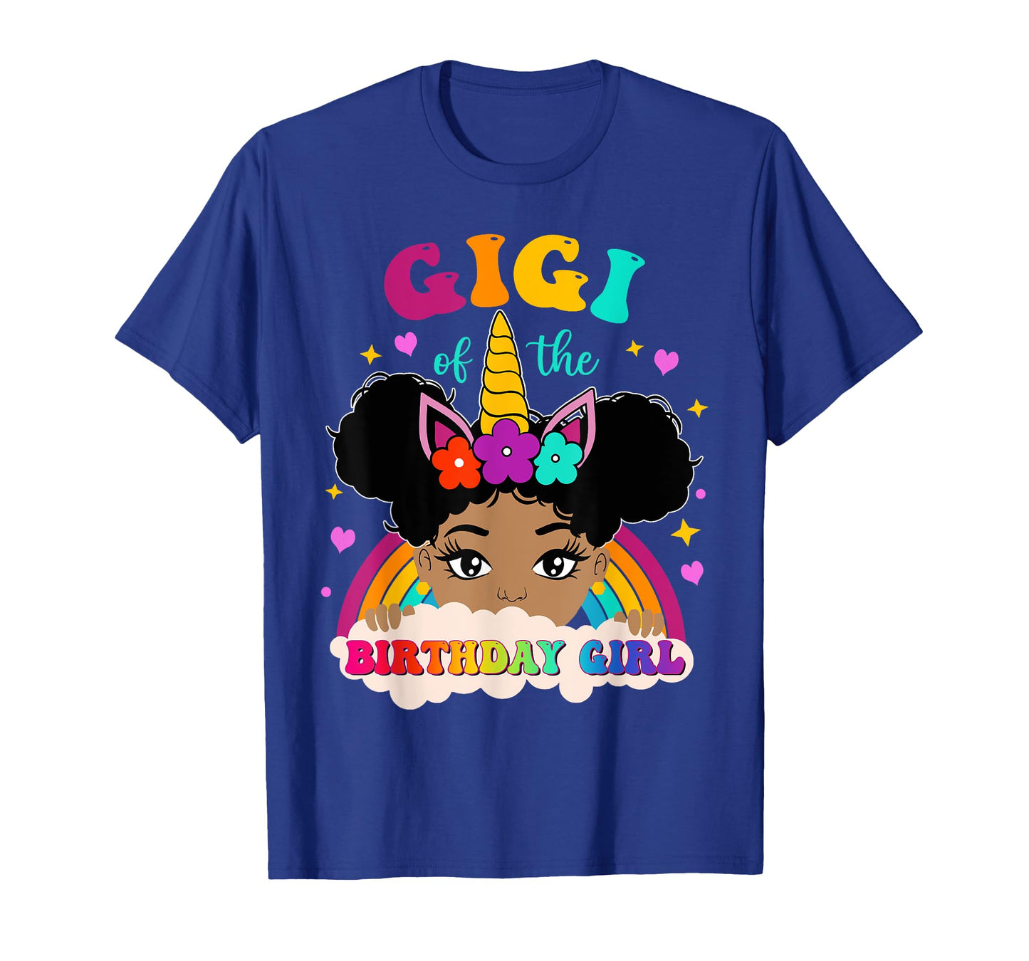 Gigi of The Birthday Girl Rainbow Afro Melanin Unicorn T-Shirt