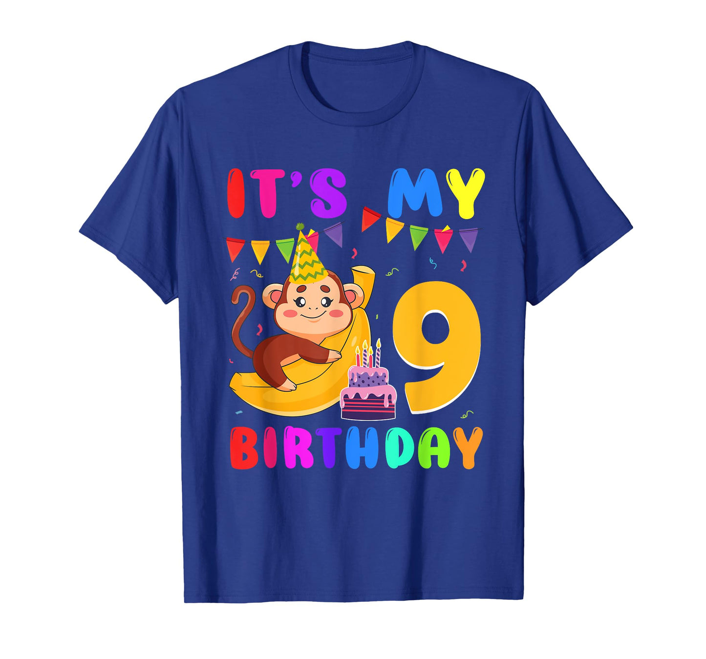 It's My 9th Birthday Monkey 9 Year Old Party Boys Girls Kids T-Shirt