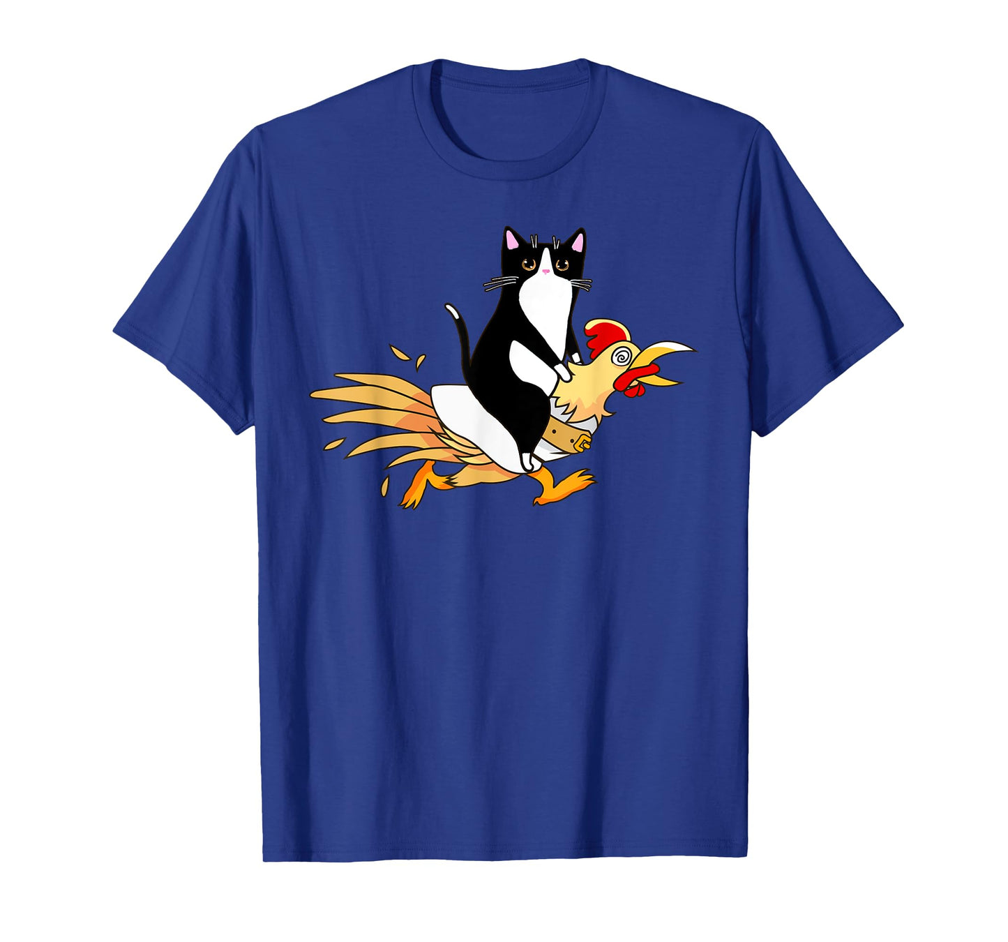 Tuxedo Cat Riding a Chicken for Men Women Catfather T-Shirt